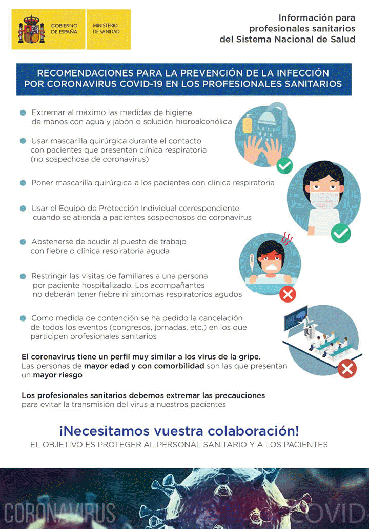 RECOMENDACIONES PARA LA PREVENCIN DE LA INFECCIN POR CORONAVIRUS COVID-19 EN LOS PROFESIONALES SANITARIOS