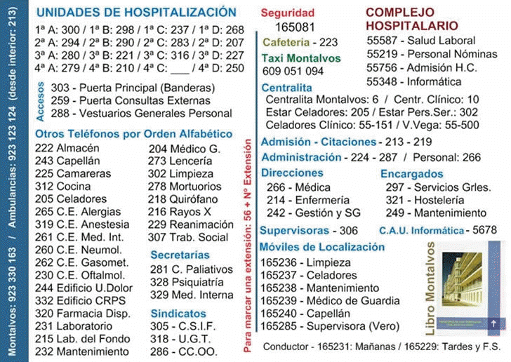 Mini-Guía Telefónica Hospital Los Montalvos 2017 - Reverso
