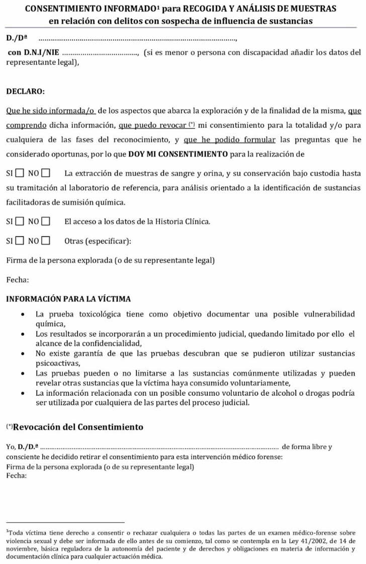 ANEXO I. DOCUMENTO DE CONSENTIMIENTO INFORMADO PARA LA RECOGIDA DE ANLISIS DE MUESTRAS en relacin con delitos con sospecha de influencia de sustancias